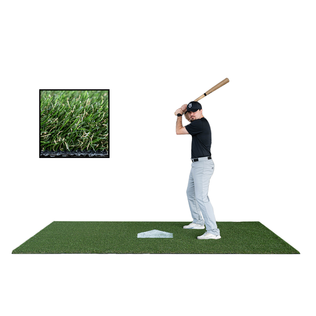Baseball hitting mat with long pile turf and painted home plate