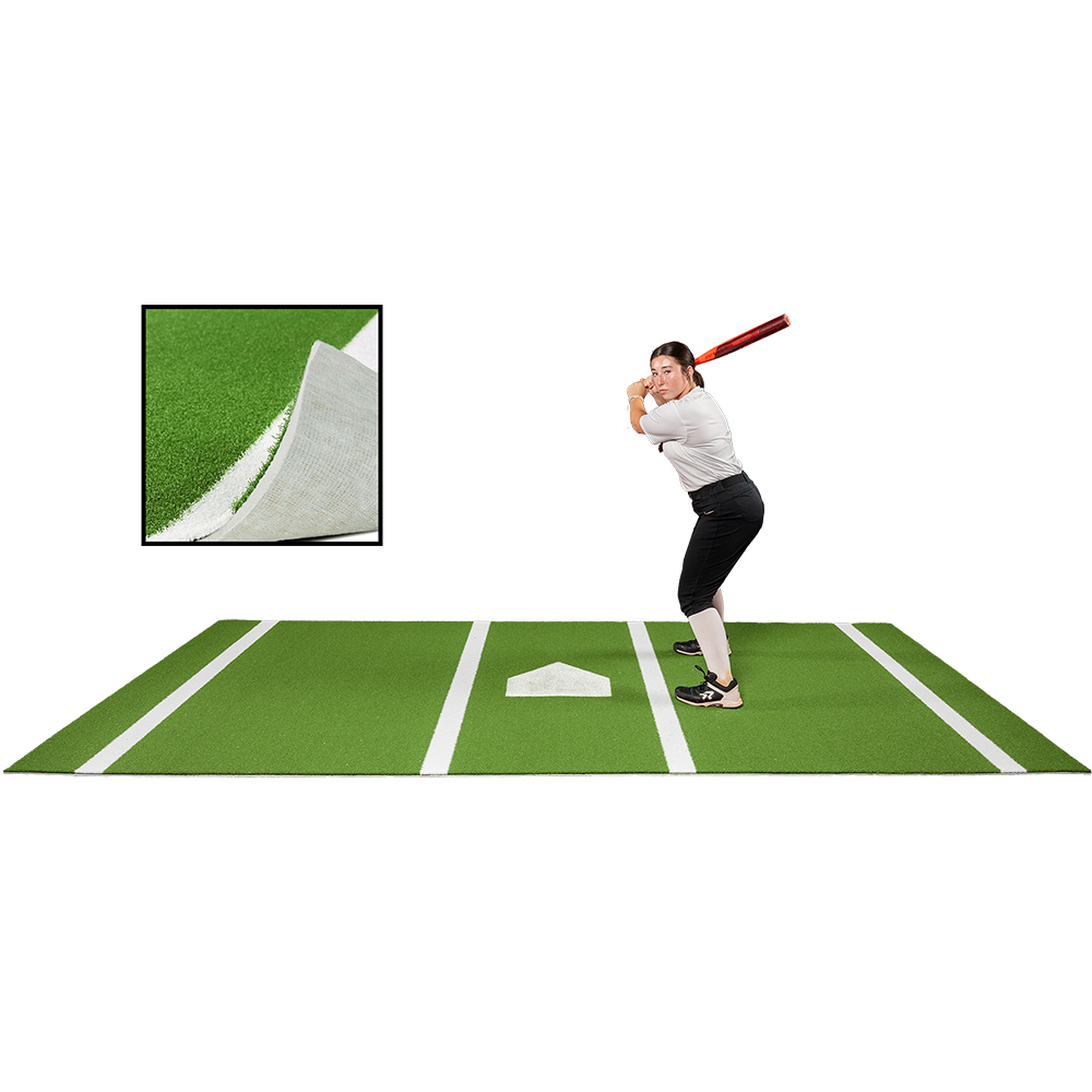 6 × 12 Proball Softball Hitting Mat - Green Nylon, Painted Plate, Flexible 5mm Foam