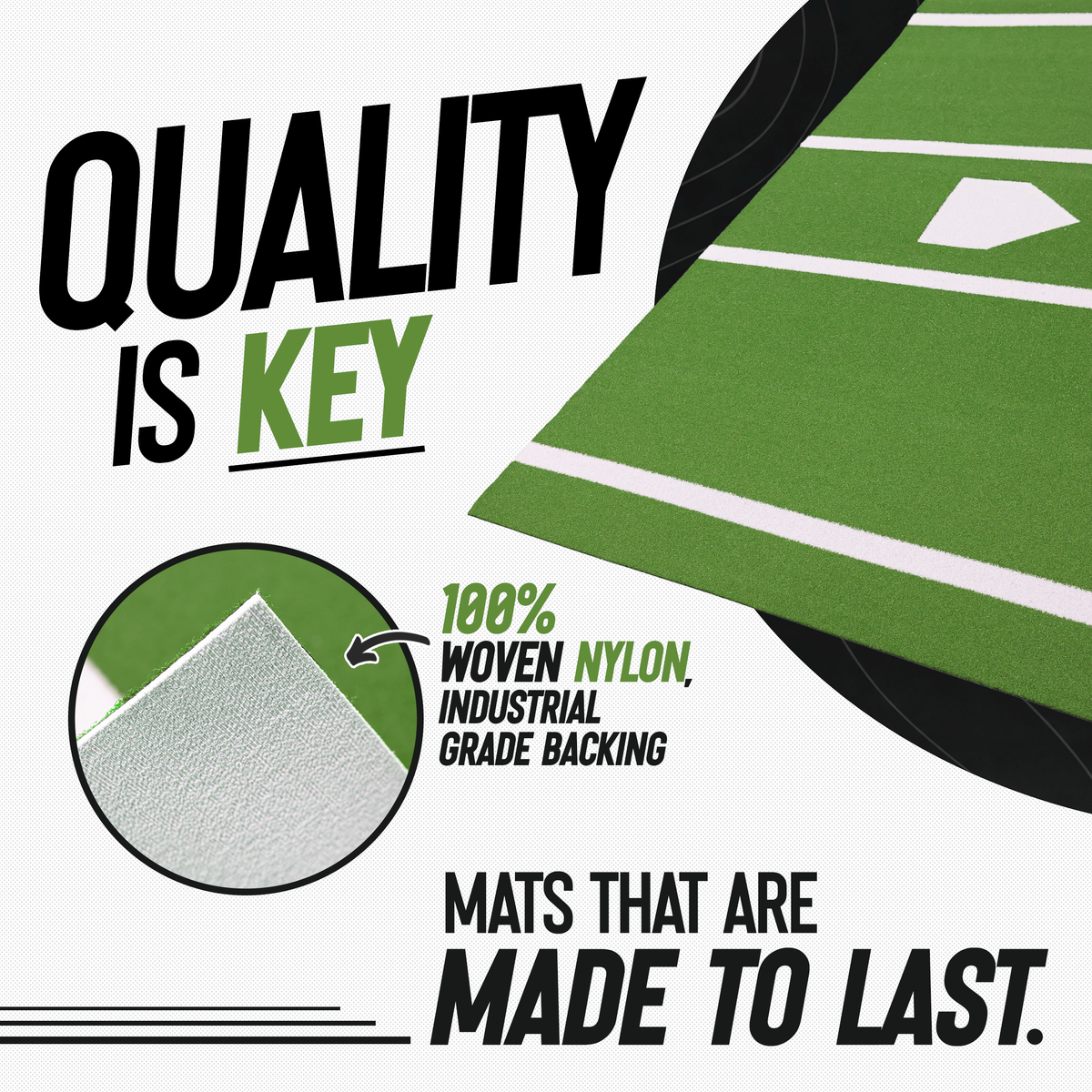 6 × 12 Proball Baseball Hitting Mat - Green Nylon, Inlaid Plate, Flexible 5mm Foam
