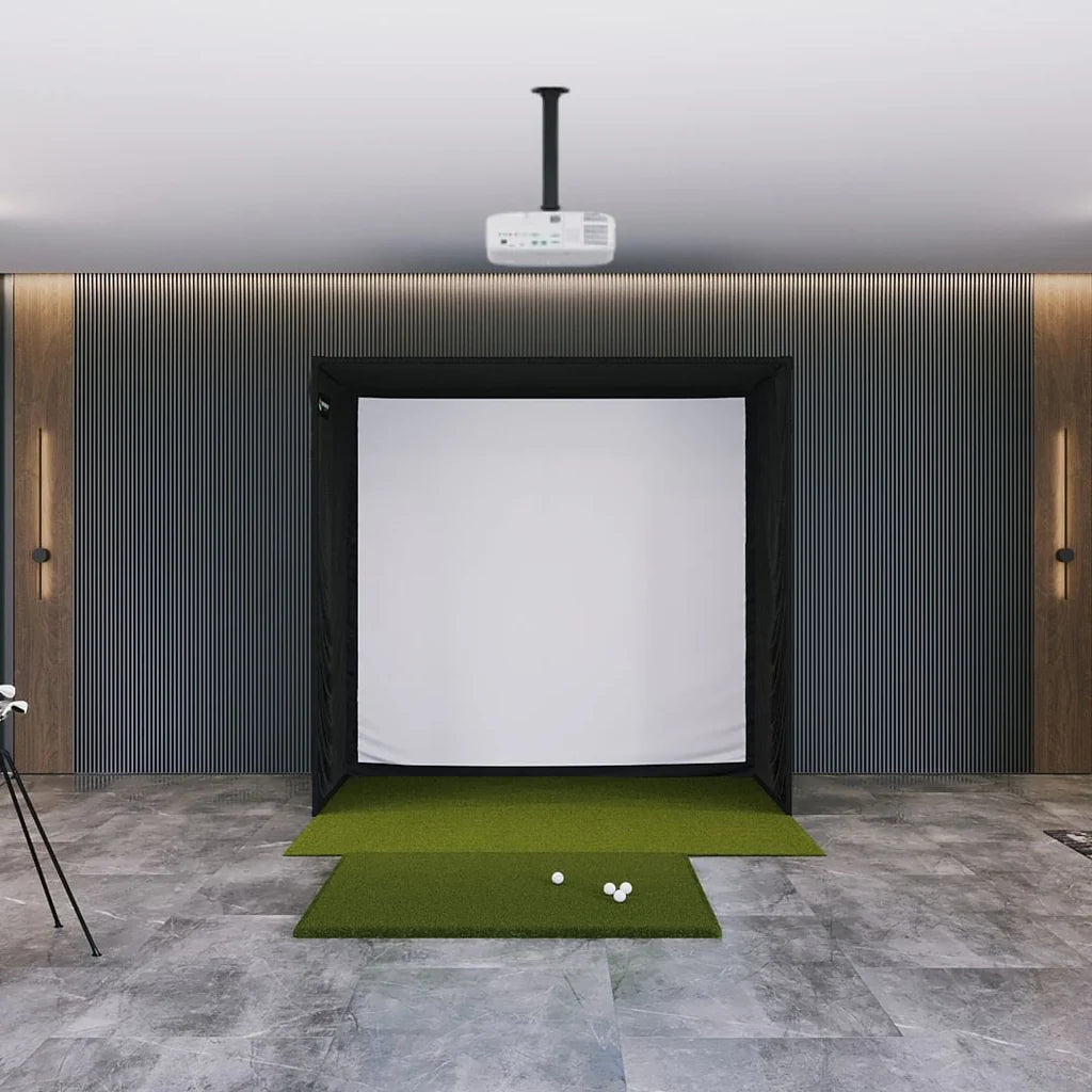 SIG8 Golf Simulator Enclosure with 5x5 golf mat studio setup