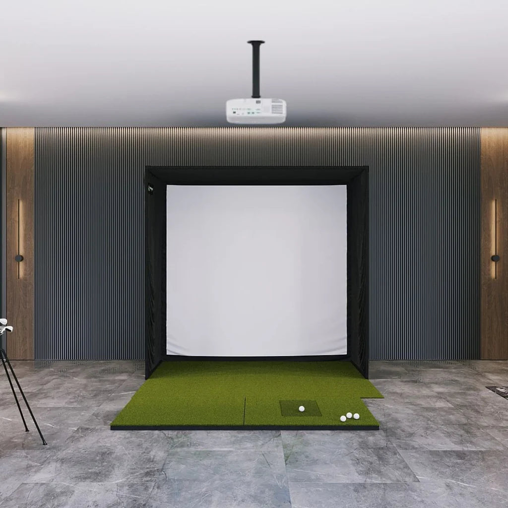 SIG8 Golf Simulator Enclosure with 4x7 golf mat studio setup