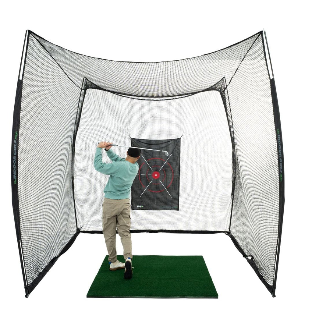 10x10x10 Square Golf Net with golfer