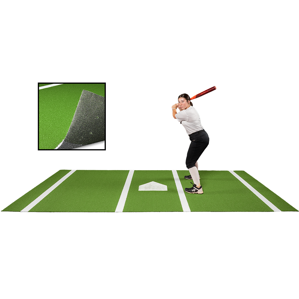 6 × 12 Proball Softball Hitting Mat - Green Nylon, Painted Plate, Urethane-Coated Backing