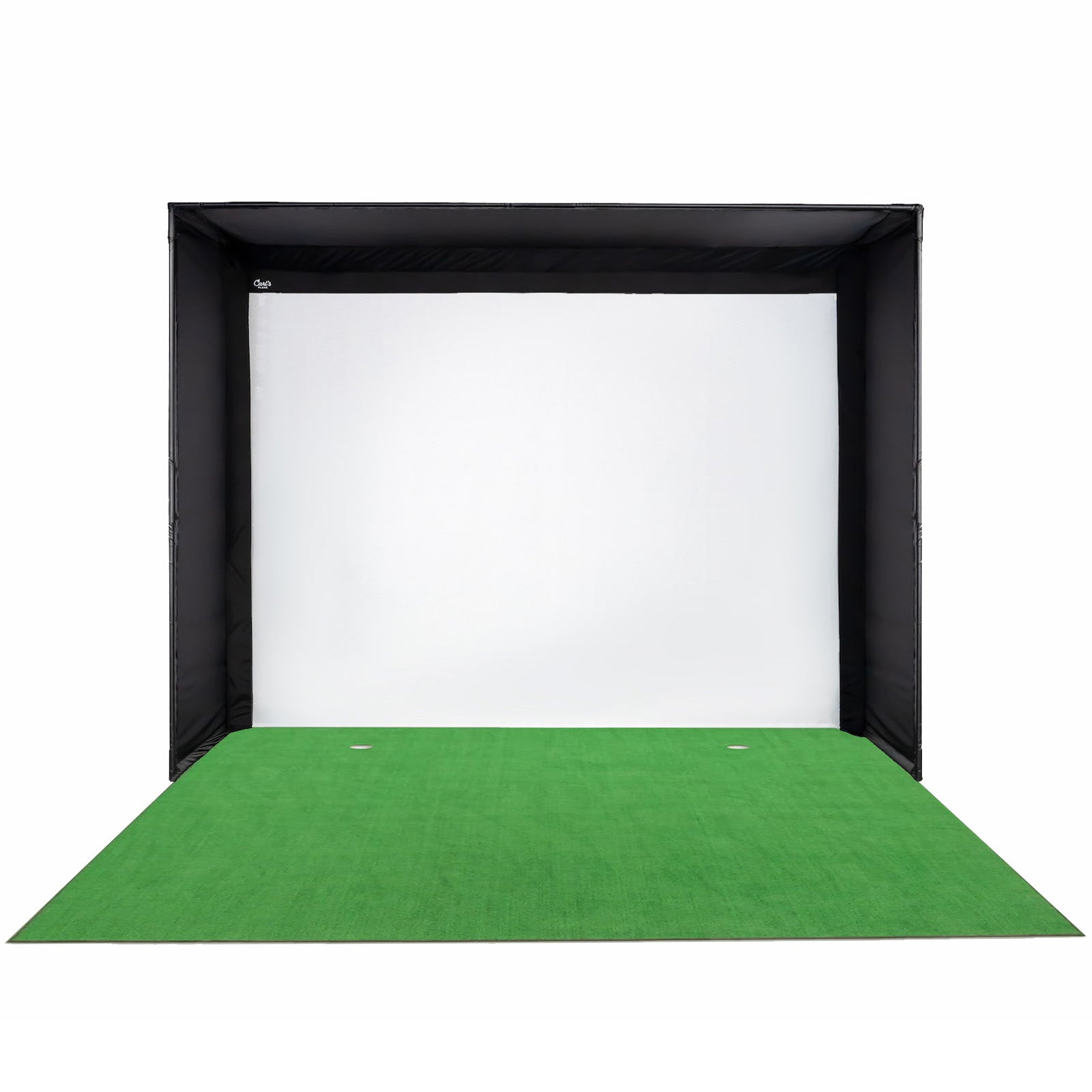 Golf simulator enclosure with Big Moss GST putting turf