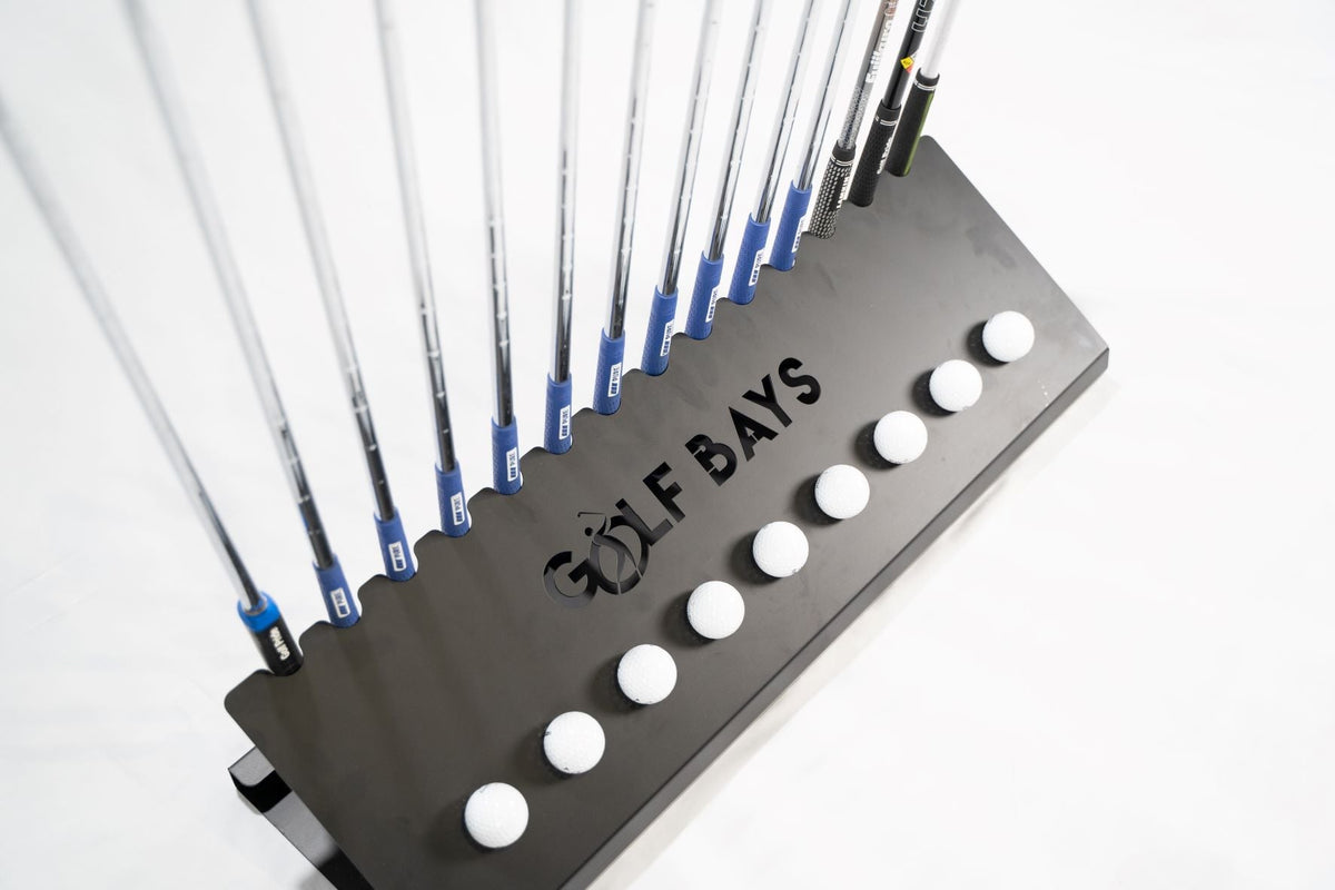GolfBays Club Display Rack, Holds 14 Clubs & 9 Golf Balls , Indoor Golf Storage