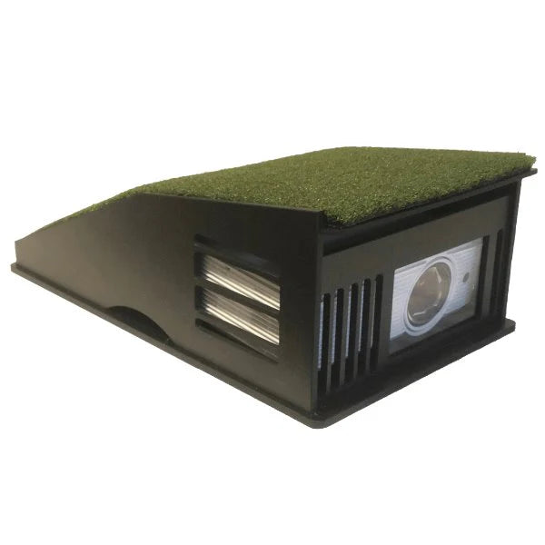 Golf Simulator Projector Floor Mount Enclosure with projector installed, side view