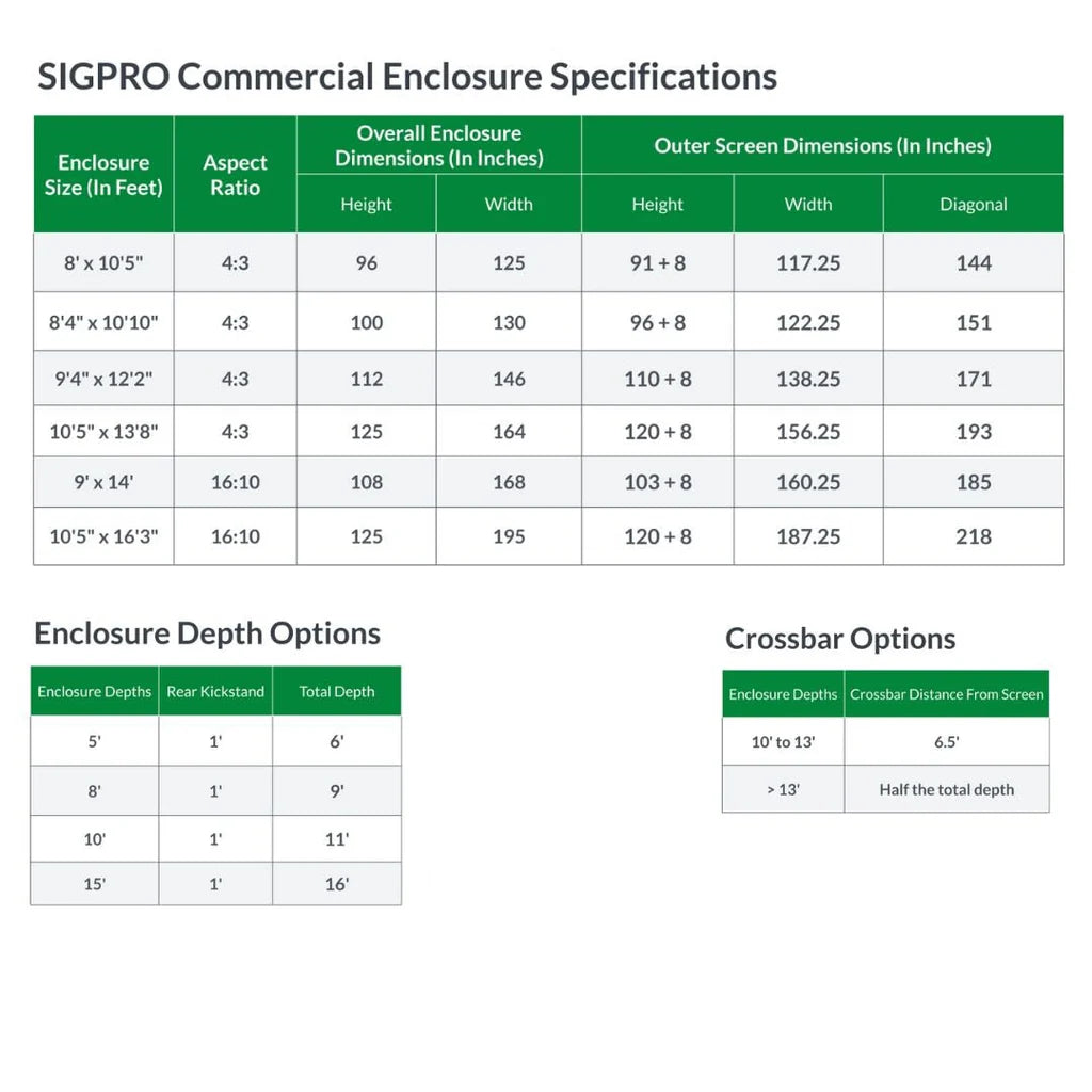SIGPRO Commercial Enclosure specifications