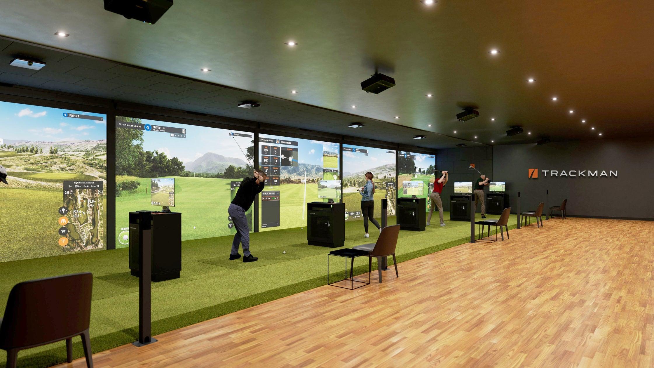 TrackMan golf simulator competition and entertainment setup