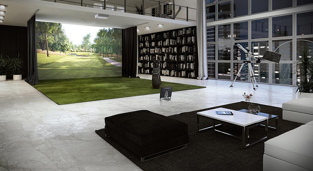 TrackMan golf simulator installation for luxury home golf studio